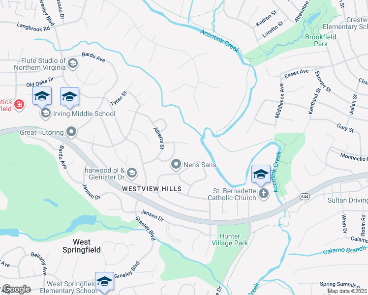 map of restaurants, bars, coffee shops, grocery stores, and more near 7707 Martel Place in West Springfield