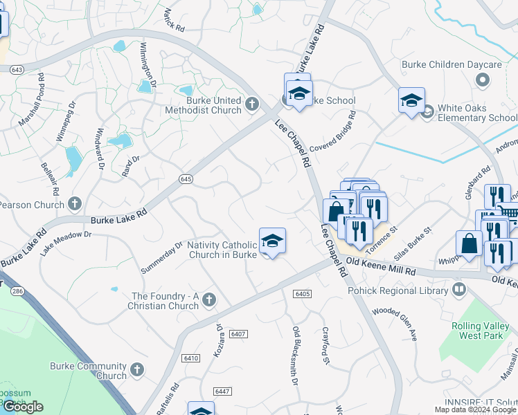 map of restaurants, bars, coffee shops, grocery stores, and more near 9691 Britford Drive in Burke