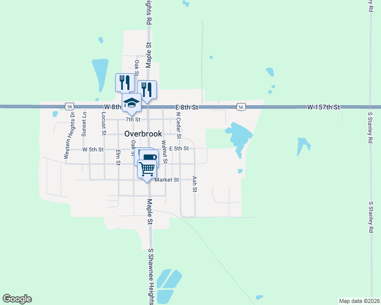 map of restaurants, bars, coffee shops, grocery stores, and more near 409 Ash St in Overbrook