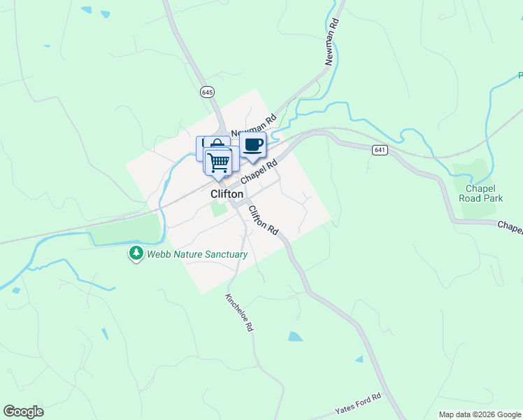 map of restaurants, bars, coffee shops, grocery stores, and more near 7169 Clifton Road in Clifton