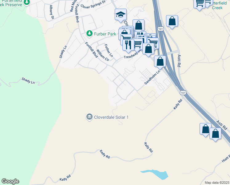 map of restaurants, bars, coffee shops, grocery stores, and more near 324 Moonlight Circle in Cloverdale