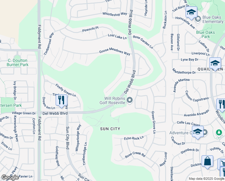 map of restaurants, bars, coffee shops, grocery stores, and more near 204 Delta Breeze Court in Roseville