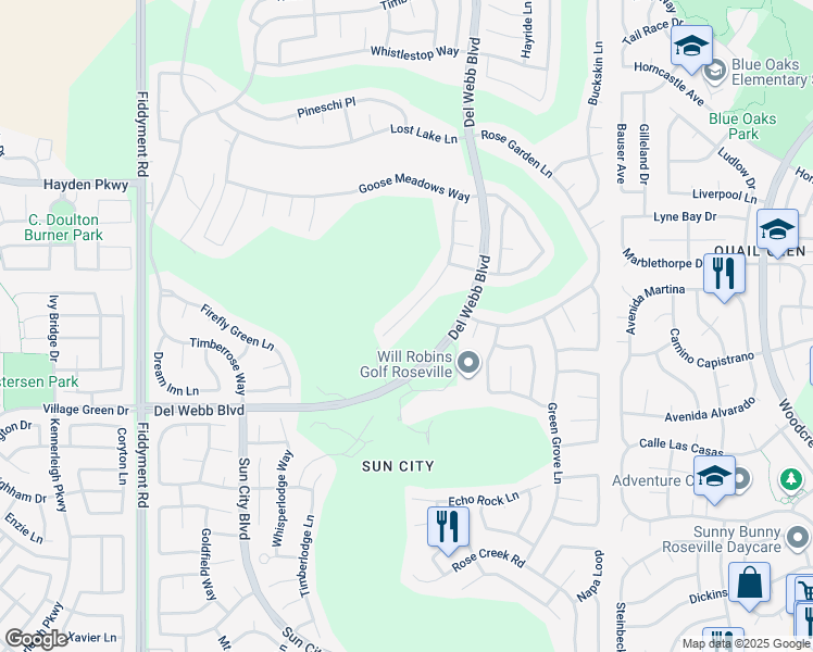 map of restaurants, bars, coffee shops, grocery stores, and more near 204 Delta Breeze Court in Roseville