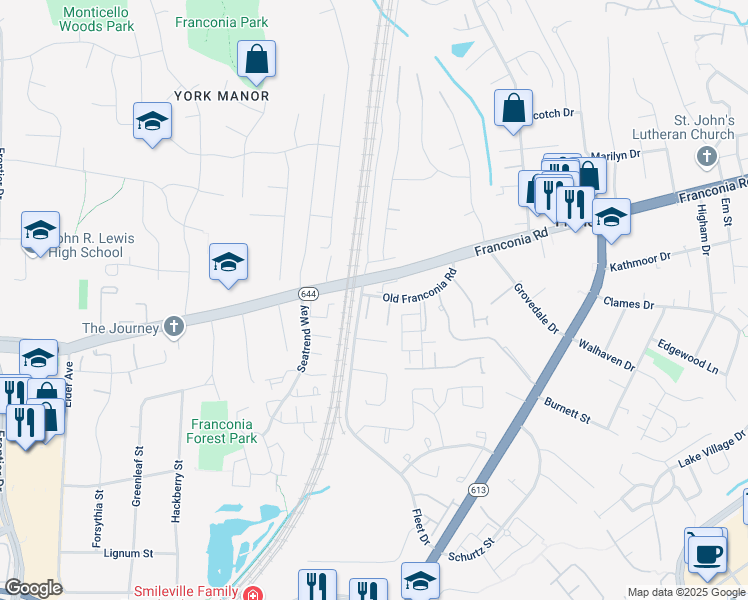 map of restaurants, bars, coffee shops, grocery stores, and more near 6401 Nice Place in Alexandria