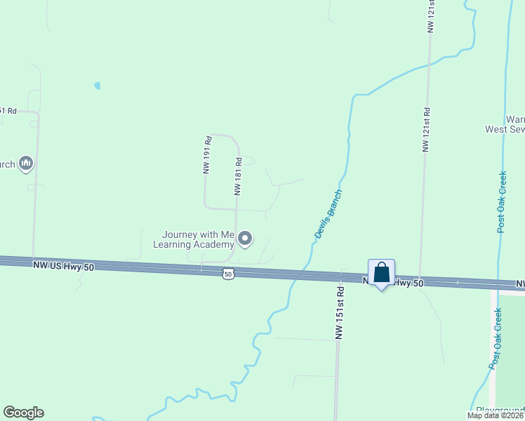 map of restaurants, bars, coffee shops, grocery stores, and more near 126 Northwest 171 Road in Warrensburg