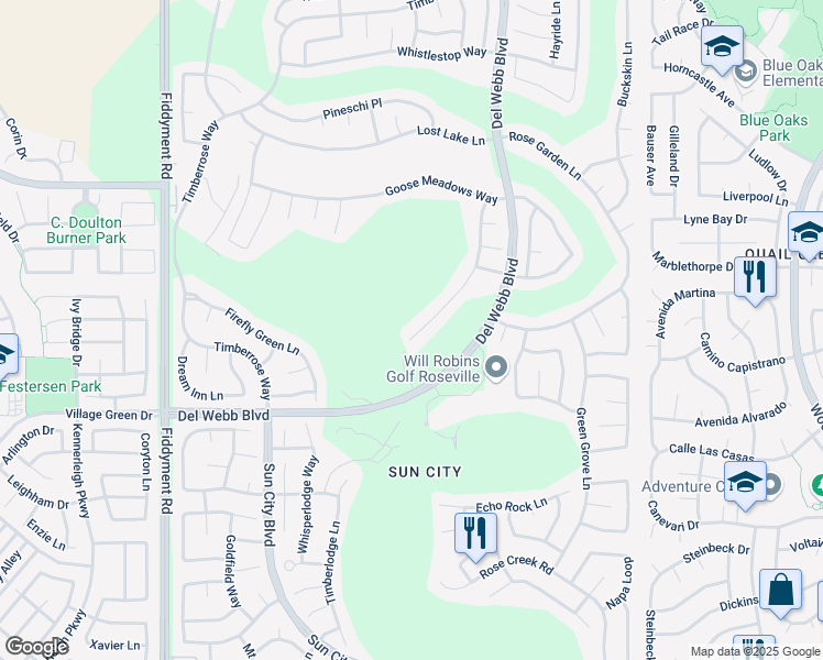 map of restaurants, bars, coffee shops, grocery stores, and more near 204 Delta Breeze Court in Roseville