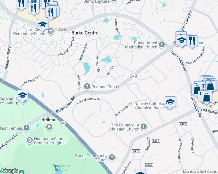 map of restaurants, bars, coffee shops, grocery stores, and more near 9911 Marquand Drive in Burke
