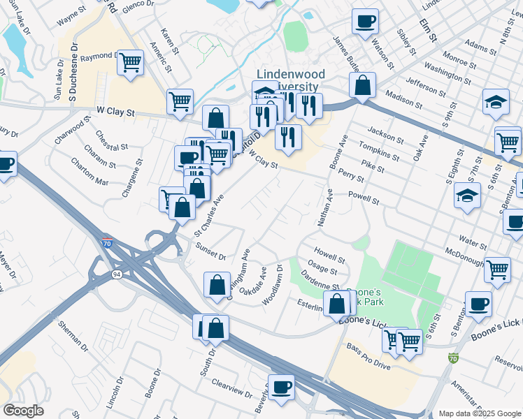 map of restaurants, bars, coffee shops, grocery stores, and more near 1622 Dale Avenue in Saint Charles
