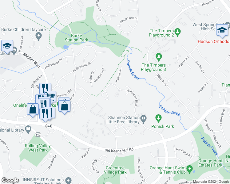 map of restaurants, bars, coffee shops, grocery stores, and more near 9004 Mulvaney Court in Springfield