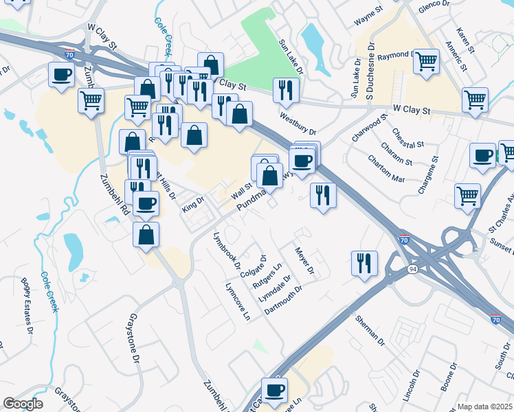 map of restaurants, bars, coffee shops, grocery stores, and more near 1460 Hawks Nest Drive in Saint Charles