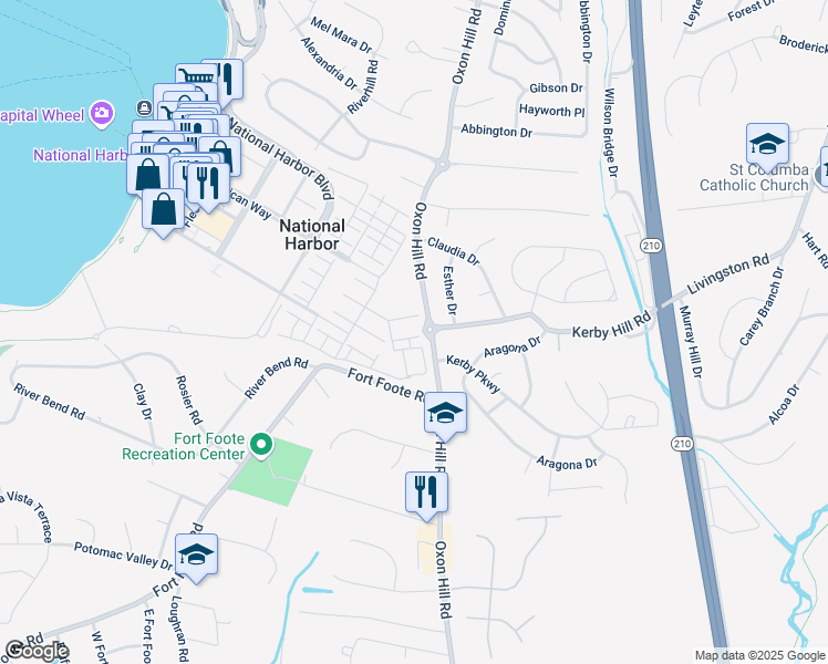 map of restaurants, bars, coffee shops, grocery stores, and more near 814 Admirals Way in Oxon Hill
