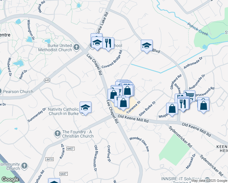 map of restaurants, bars, coffee shops, grocery stores, and more near 9521 Lyra Court in Burke