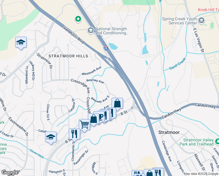 map of restaurants, bars, coffee shops, grocery stores, and more near 474 Kearney Avenue in Colorado Springs