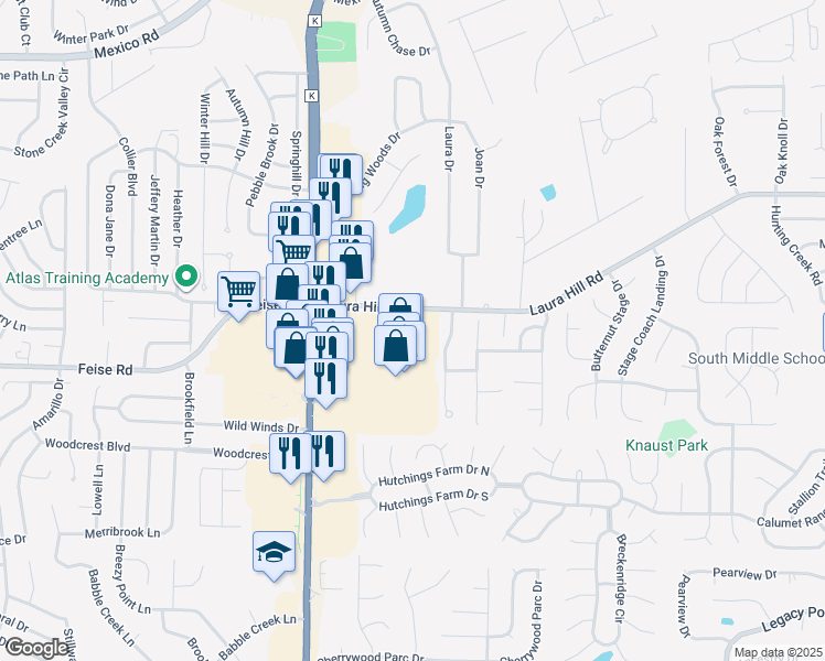 map of restaurants, bars, coffee shops, grocery stores, and more near 2110 Highway K in O'Fallon