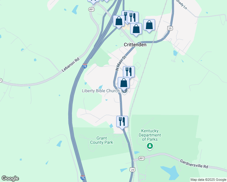 map of restaurants, bars, coffee shops, grocery stores, and more near 30 Vincent Boulevard in Crittenden
