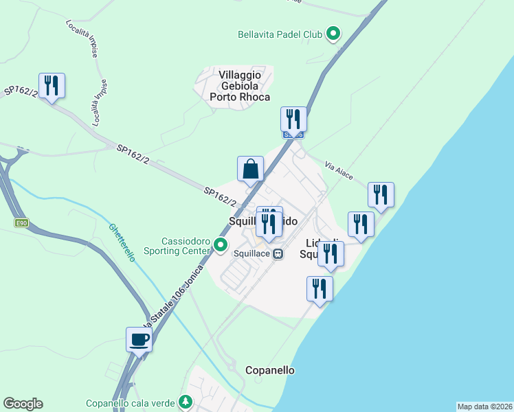 map of restaurants, bars, coffee shops, grocery stores, and more near in Squillace Lido