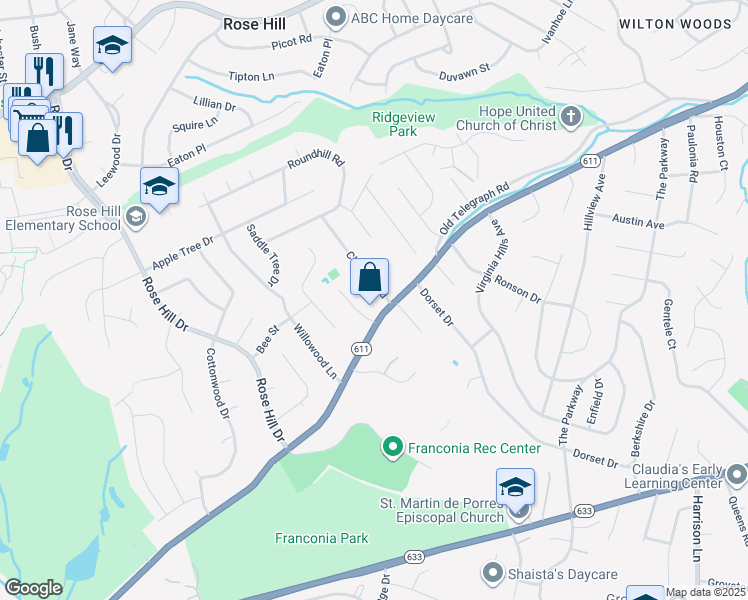 map of restaurants, bars, coffee shops, grocery stores, and more near 6316 Climbhill Road in Alexandria