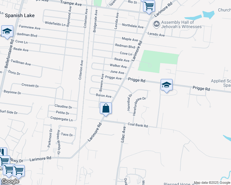 map of restaurants, bars, coffee shops, grocery stores, and more near 11649 Larimore Road in St. Louis