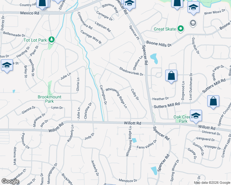 map of restaurants, bars, coffee shops, grocery stores, and more near 965 Whispering Ridge Lane in Saint Peters