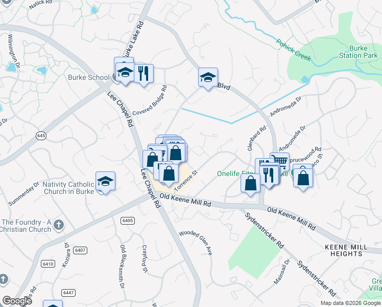 map of restaurants, bars, coffee shops, grocery stores, and more near 9505 Meadow Grove Court in Burke