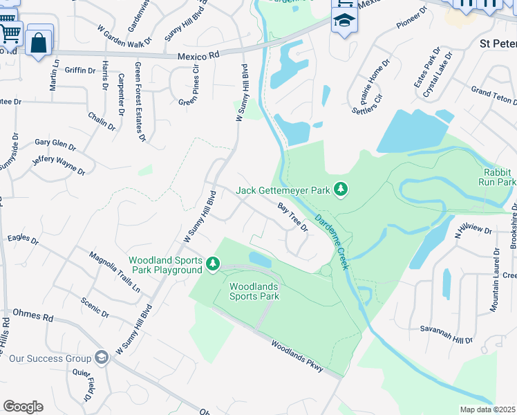 map of restaurants, bars, coffee shops, grocery stores, and more near 1822 Sterling Oaks Drive in St. Peters