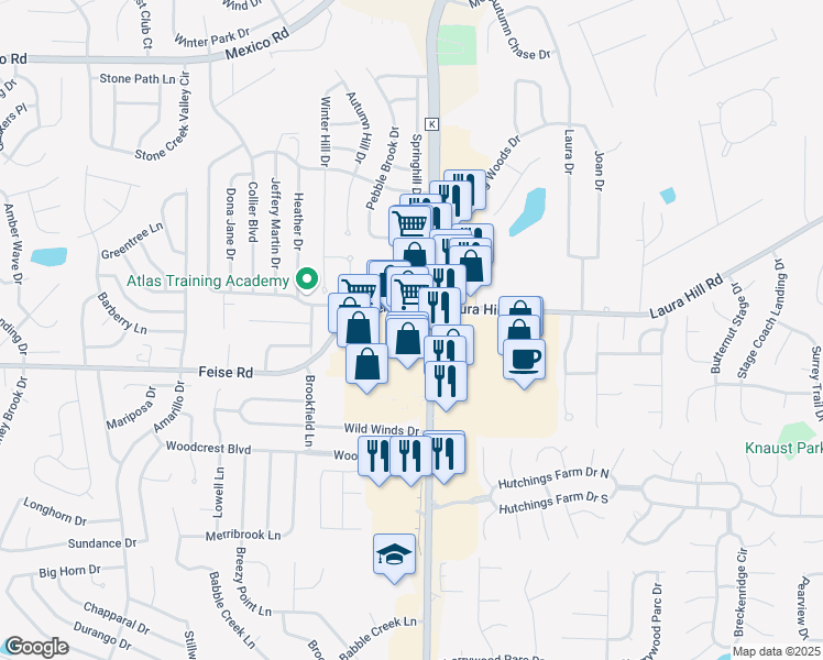 map of restaurants, bars, coffee shops, grocery stores, and more near 2125 State Highway K in O'Fallon