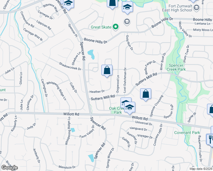 map of restaurants, bars, coffee shops, grocery stores, and more near 3 Thistle Court in Saint Peters