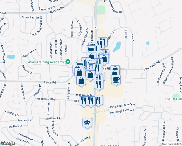 map of restaurants, bars, coffee shops, grocery stores, and more near 2125 State Highway K in O'Fallon