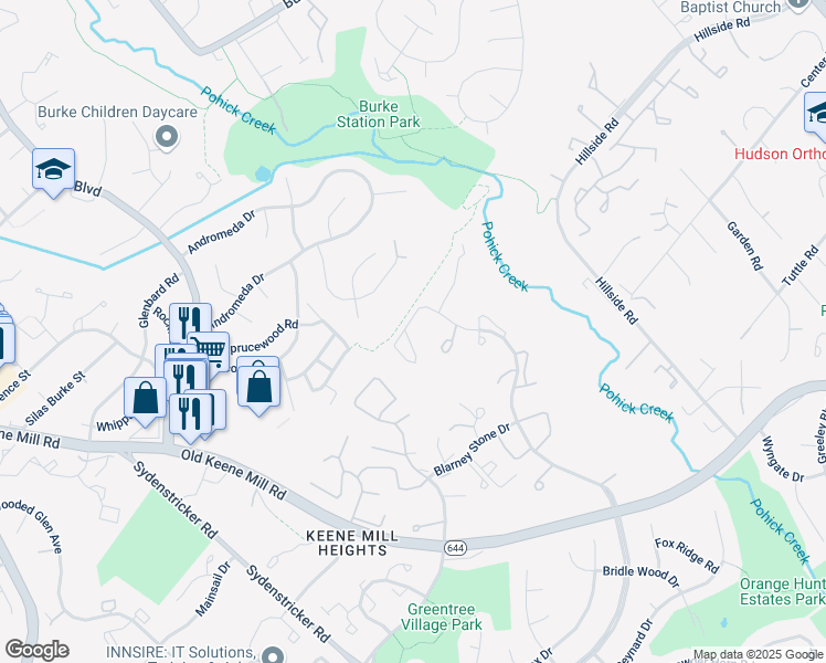 map of restaurants, bars, coffee shops, grocery stores, and more near 9019 Armendown Drive in Springfield