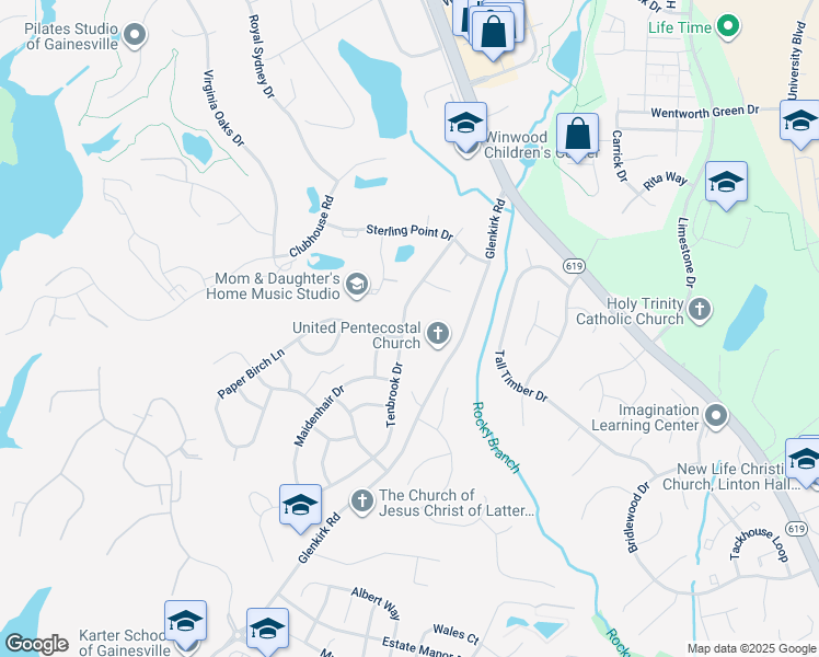 map of restaurants, bars, coffee shops, grocery stores, and more near 8181 Tenbrook Drive in Gainesville