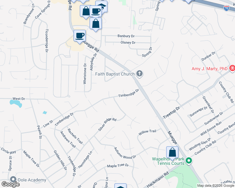map of restaurants, bars, coffee shops, grocery stores, and more near 533 Timberidge Drive in St. Peters