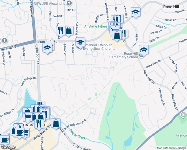 map of restaurants, bars, coffee shops, grocery stores, and more near 5209 Dunstable Lane in Alexandria
