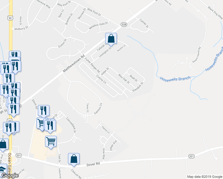 map of restaurants, bars, coffee shops, grocery stores, and more near 8337 Colony Circle in Easton