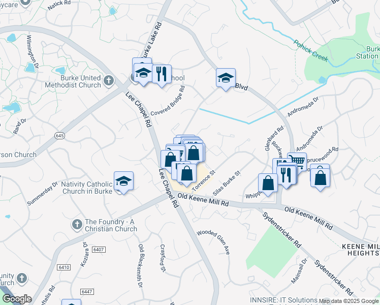 map of restaurants, bars, coffee shops, grocery stores, and more near 9556 Cherry Oak Court in Burke