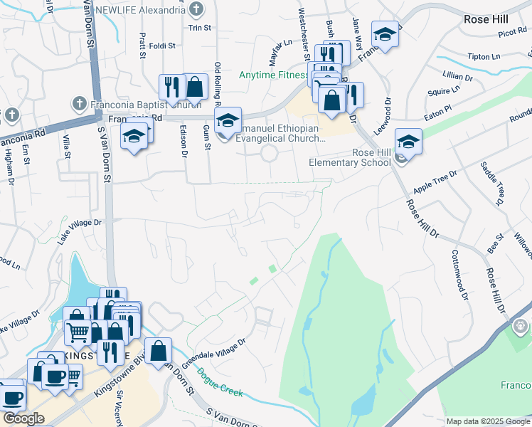 map of restaurants, bars, coffee shops, grocery stores, and more near 5209 Dunstable Lane in Alexandria