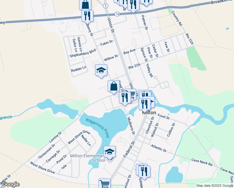 map of restaurants, bars, coffee shops, grocery stores, and more near 4 Lavinia Street in Milton