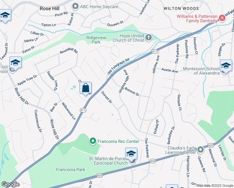 map of restaurants, bars, coffee shops, grocery stores, and more near 6312 Virginia Hills Avenue in Alexandria