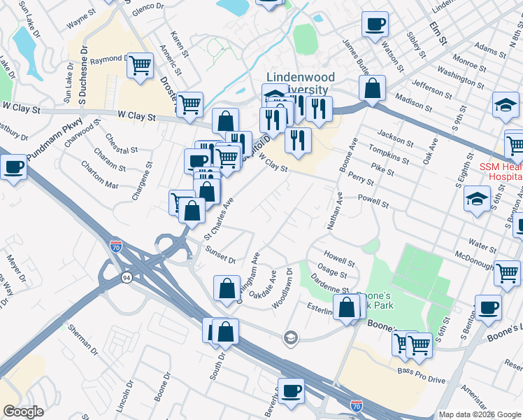 map of restaurants, bars, coffee shops, grocery stores, and more near 1622 Dale Avenue in Saint Charles