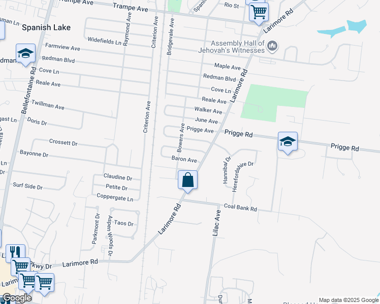 map of restaurants, bars, coffee shops, grocery stores, and more near 1130 Congress Avenue in St. Louis