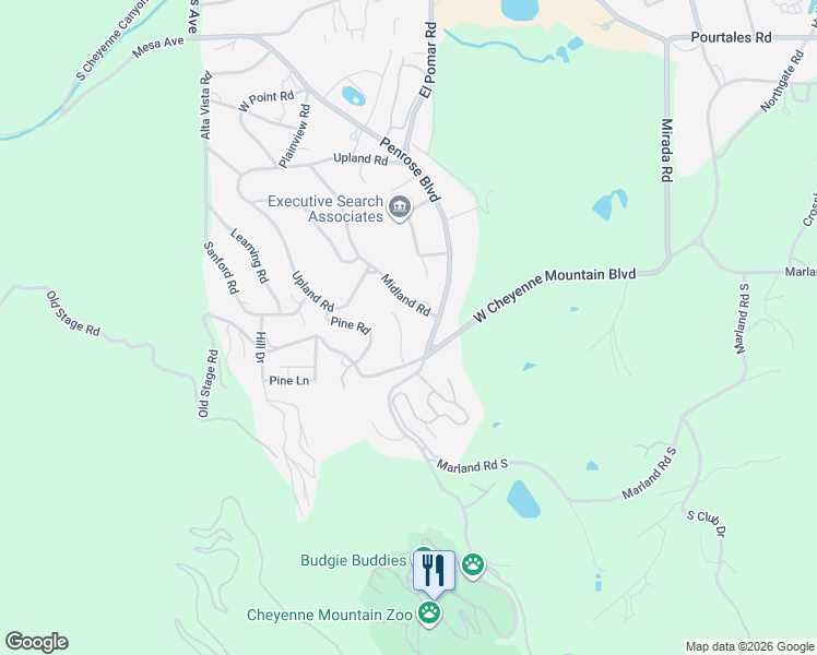 map of restaurants, bars, coffee shops, grocery stores, and more near 5 Menary Way in Colorado Springs