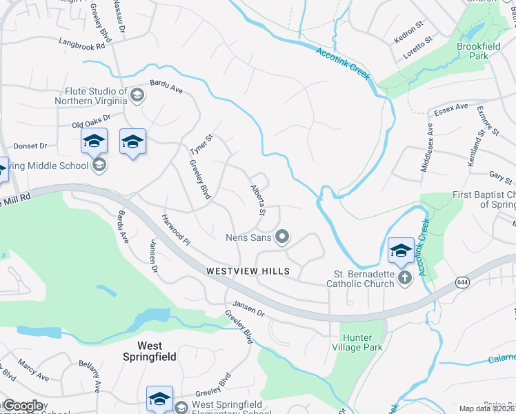 map of restaurants, bars, coffee shops, grocery stores, and more near 6320 Alberta Street in West Springfield
