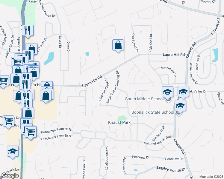 map of restaurants, bars, coffee shops, grocery stores, and more near 149 Stage Coach Landing Drive in St. Peters