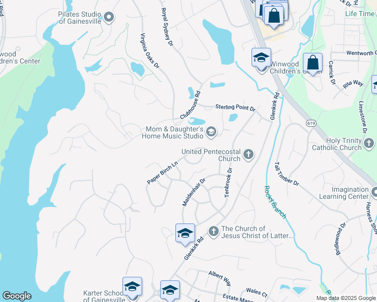 map of restaurants, bars, coffee shops, grocery stores, and more near 12060 Paper Birch Ln in Gainesville