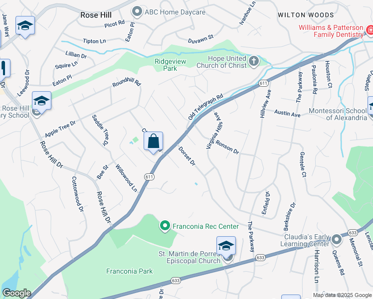 map of restaurants, bars, coffee shops, grocery stores, and more near 6321 Dorset Drive in Alexandria
