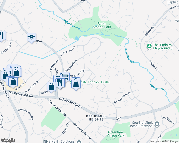 map of restaurants, bars, coffee shops, grocery stores, and more near 6338 Fenestra Court in Burke