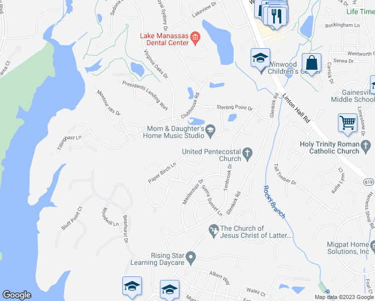 map of restaurants, bars, coffee shops, grocery stores, and more near 12060 Paper Birch Ln in Gainesville