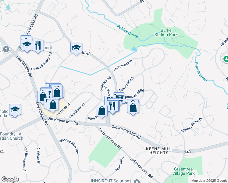 map of restaurants, bars, coffee shops, grocery stores, and more near 6312 Shiplett Boulevard in Burke