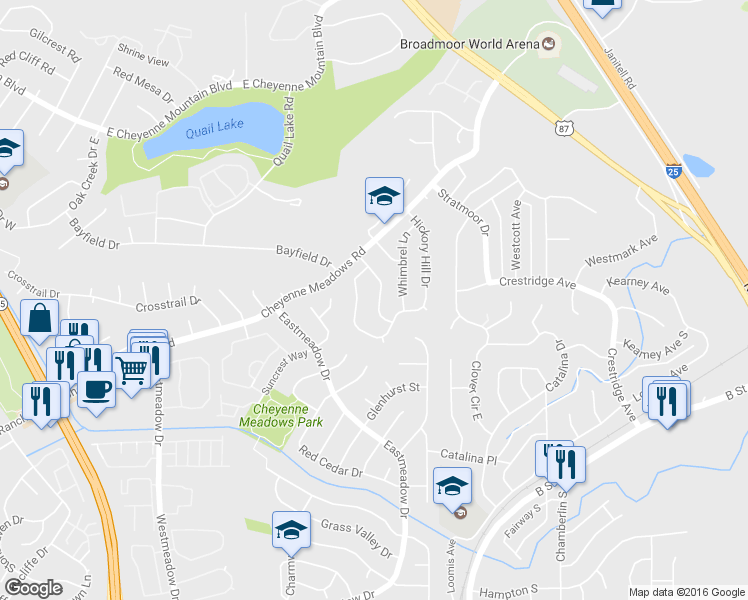 map of restaurants, bars, coffee shops, grocery stores, and more near 3630 Pennyroyal Lane in Colorado Springs