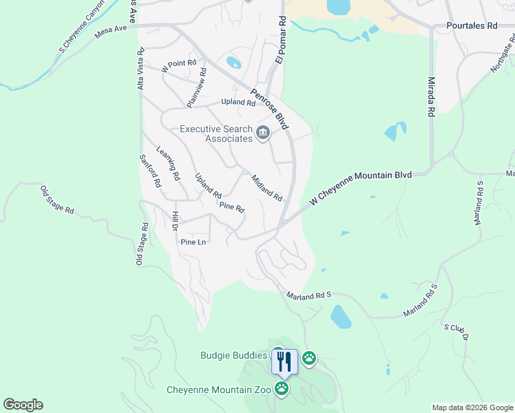map of restaurants, bars, coffee shops, grocery stores, and more near 5 Menary Way in Colorado Springs
