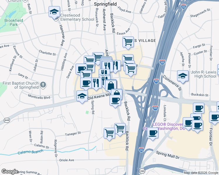 map of restaurants, bars, coffee shops, grocery stores, and more near in Springfield